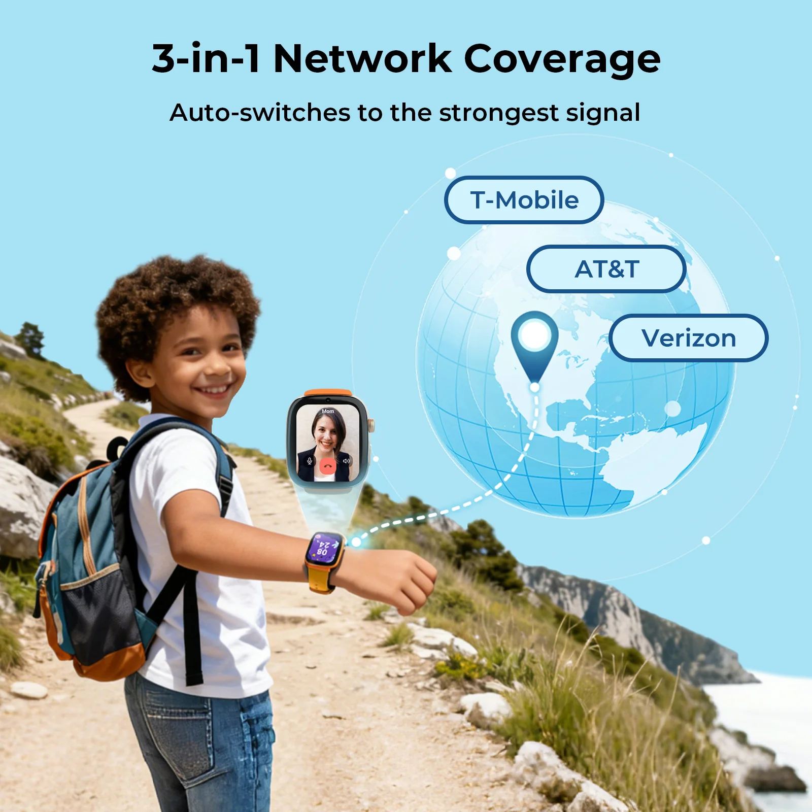 EIOTCLUB Kids Smart Watch MX3 (US Version) - 4G Video Call, GPS Tracker with Pre-installed SIM Card & 7-Day Free Trial - School Mode, SOS, IP68 Waterproof Children Smartwatch - Image 3